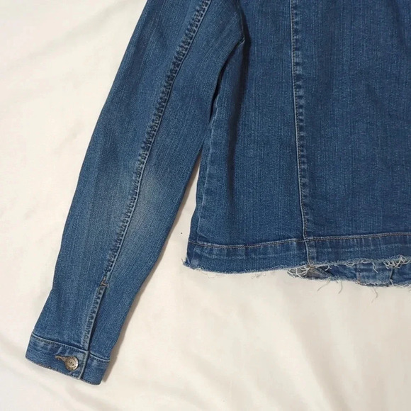 LOFT Raw Hem Cropped Denim Jacket, Color Blue Size S - Picture 14 of 16